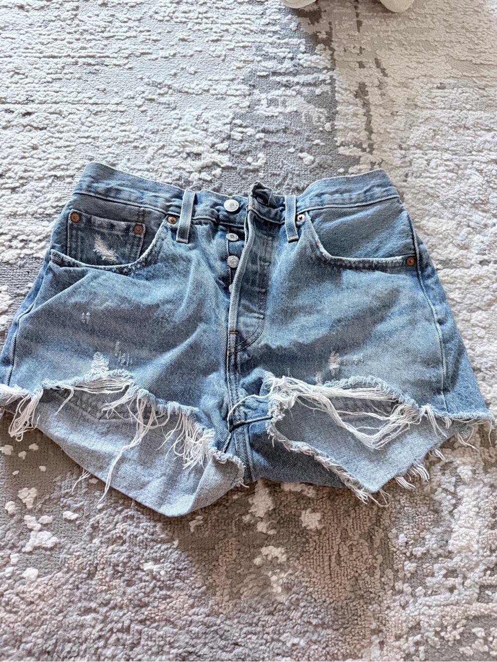 Levi's 501 Premium- Blue Distressed Button-Fly Denim Shorts (size 27)